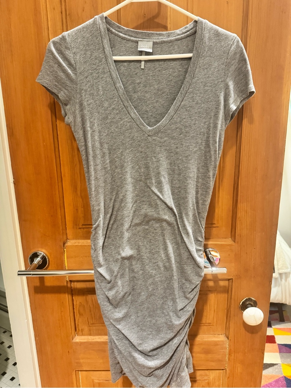 bobi Heather Gray V-Neck Ruched T-Shirt Dress